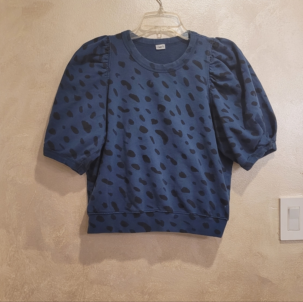 CLARE V PUFF SLEEVE SWEATSHIRT FADED MARINE BLACK JAGUAR - Picture 2 of 6